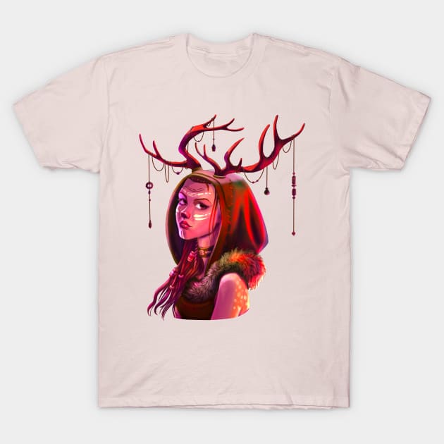 Shaman Girl Deer T-Shirt by Yana Graffox